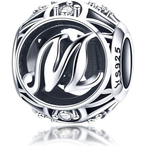 Pendentif Femme Charme Lettre de l'Alphabet AZ Initiale en Argent Sterling 925 Perles Correspondantes (Lettre M),