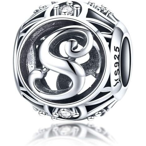 Pendentif Femme Charme Lettre de l'Alphabet AZ Initiale en Argent Sterling 925 Perles Correspondantes (Lettre S),