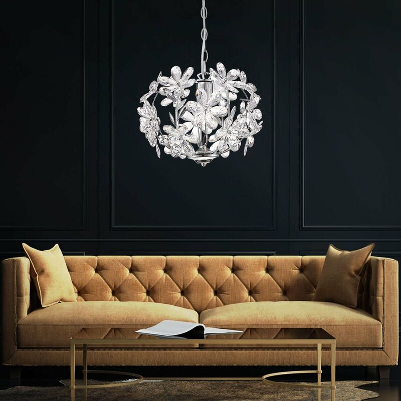 Suspension lampe à suspension feuilles plafonnier suspension design fleur, acrylique, chrome, abat-jour, forme sphérique, 1x led 4W 320Lm blanc