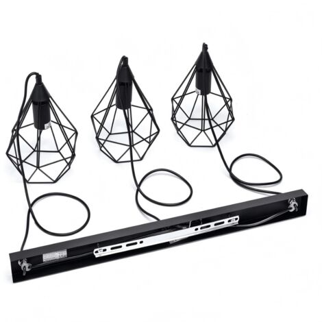 Pendentif linéaire triple géométrique en fer noir, base E27, décoration de table à manger