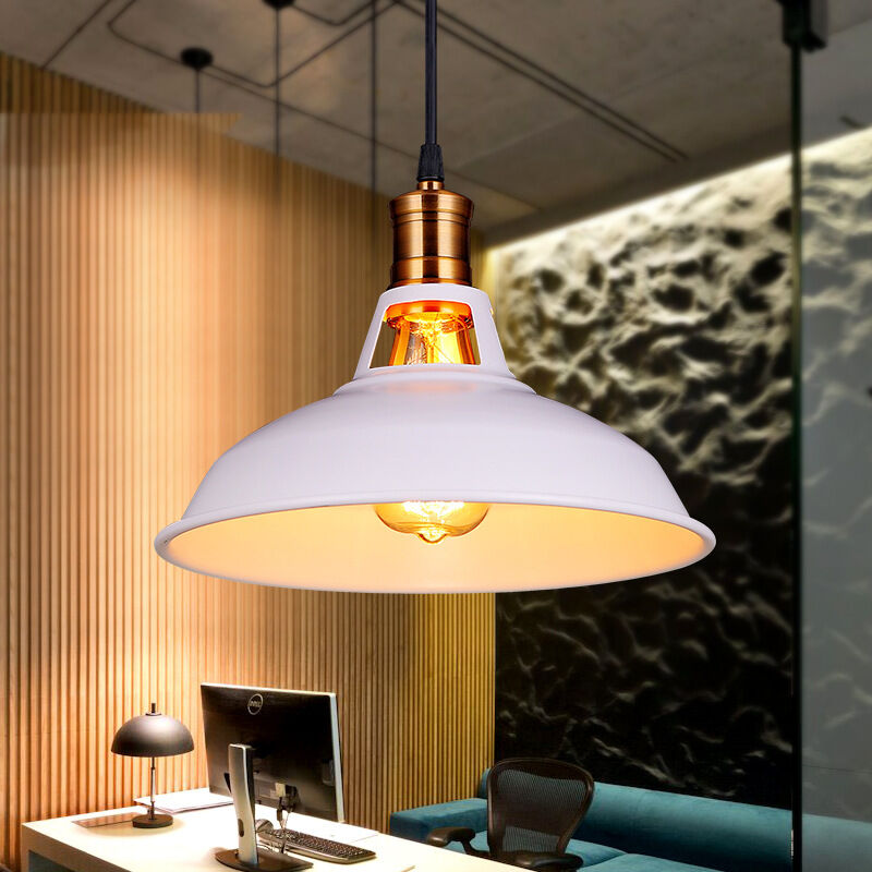 Pendentif Luminaire Lustre Suspension Retro Industrielle Lampe de Fer - Blanc