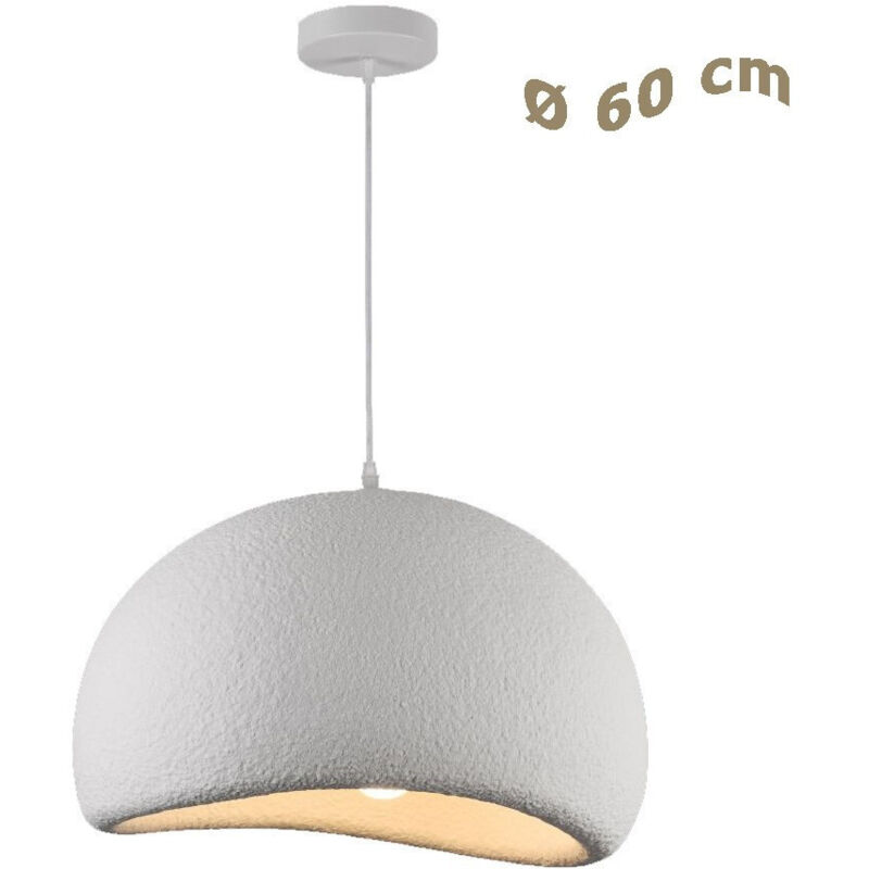 Pendentif Lustre Plafond Effet Pierre Blanc ø40 / 50 / 60cm Connexion E27 Ip20 B16-b -60 Cm -
