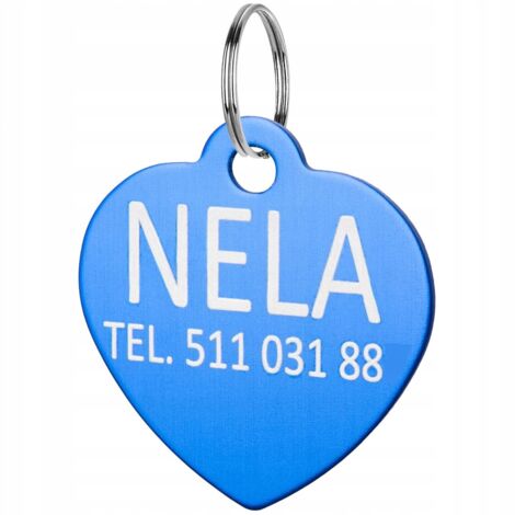 Pendentif médaille d'identification pour chat et chien avec nom en forme de cœur bleu