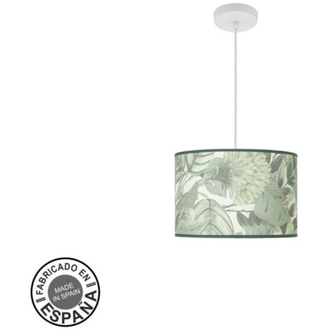 Pendentif mode 1xe27 blanc/vert feuille regx30x30cm