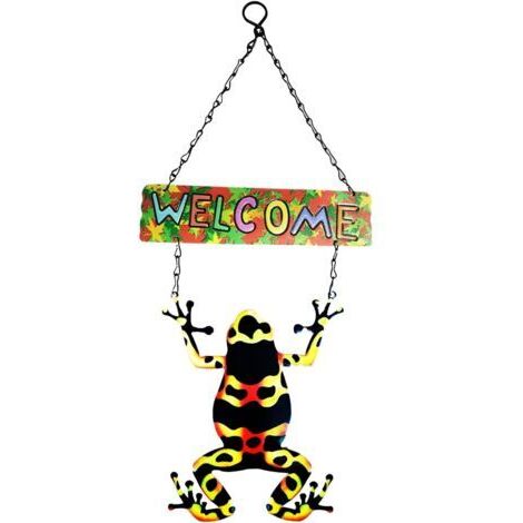 Pendentif mural en carte forgée, décoration, bienvenue, maison, grenouilles, jardinage, forme à suspendre, fer suspendu, balançoire pour enfants d'extérieur avec armature