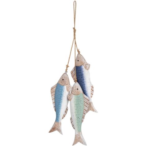 Pendentif poisson en MDF vert, bleu et blanc - Décoration nautique