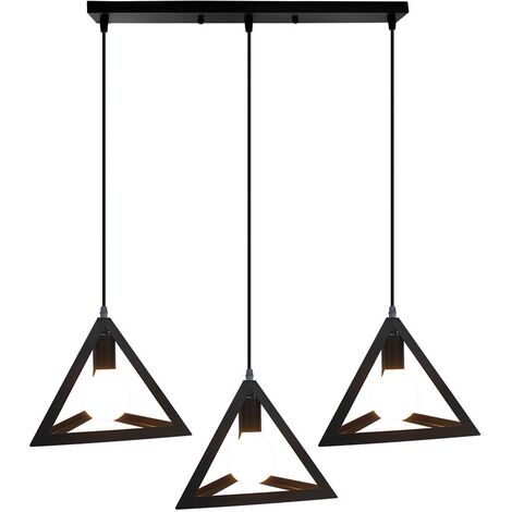 Pendentif Susepnsion Lustre 3 Cage en Métal E27 Lampe Vintage Industrielle Noir