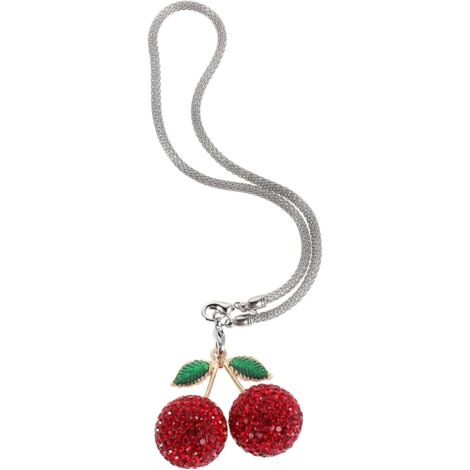 Pendentif Suspendu pour Rétroviseur de Voiture Cerise Rouge Strass