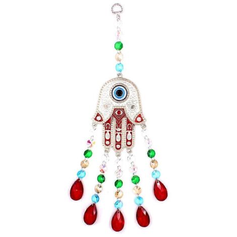 Pendentif turc bleu maléfique en forme de main rouge et de goutte d'eau, idéal pour la décoration murale de la maison, du bureau, de la chambre ou du salon.