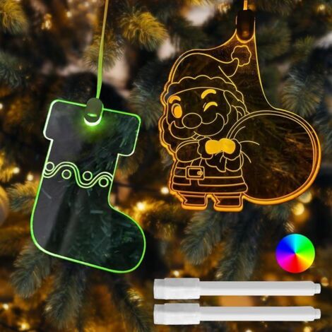 Pendentifs Arbre de Noël LED 2pcs, Tableau Lumineux RGB Personnalisable, Décoration Suspendue Veilleuse, Cadeau Créatif