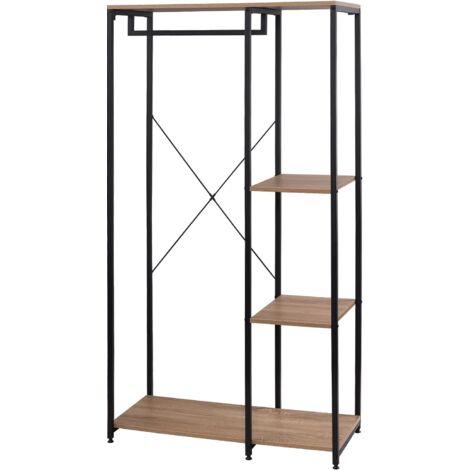 penderie 3 étagères COLORADO - Noir mat, chêne clair - Bois et métal - 167 x 90 x P 40 cm - Livraison gratuite