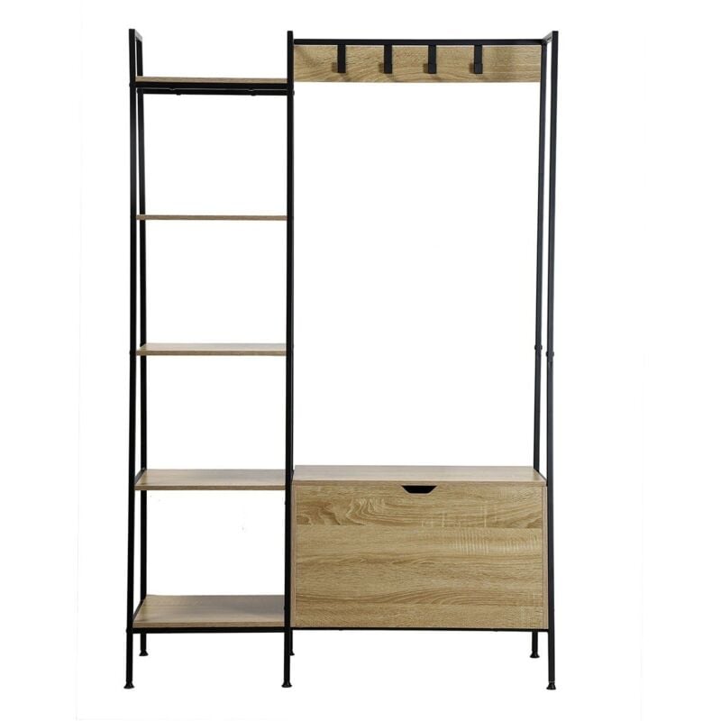 CALICOSY - Penderie 5 Étagères avec coffre à chaussures et patères - LEXIE