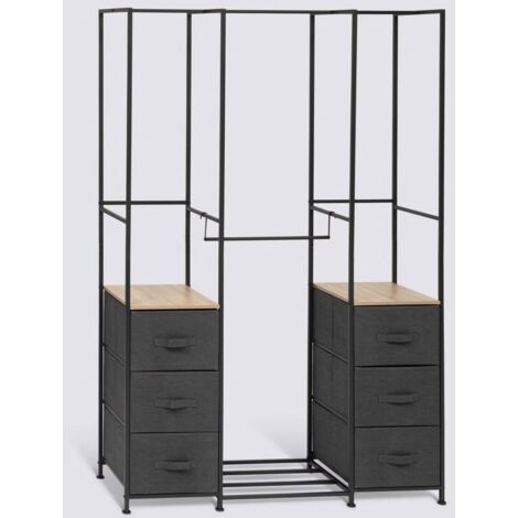 Penderie avec 2 étagères et 6 tiroirs Gris - Longueur 116 x Profondeur 40 x Hauteur 176 cm