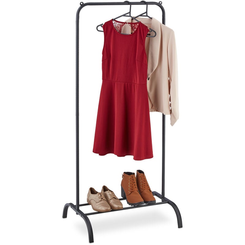Penderie en métal, support à chaussures, chambre, portant vêtements, HxLxP : 144 x 60 x 44 cm, non fixe, noir - Relaxdays