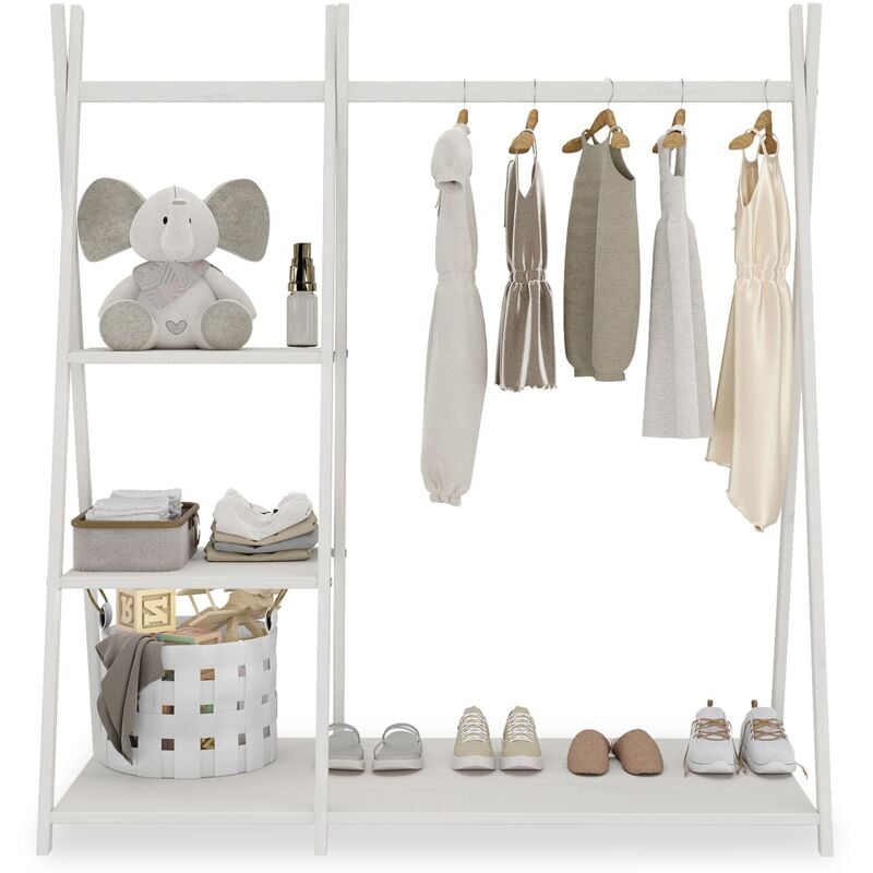 Idimex - Penderie enfant lotte avec 3 étagères, en bois massif - Blanc