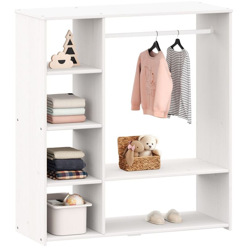 Penderie enfant rafael avec étagères en pin massif lasuré blanc