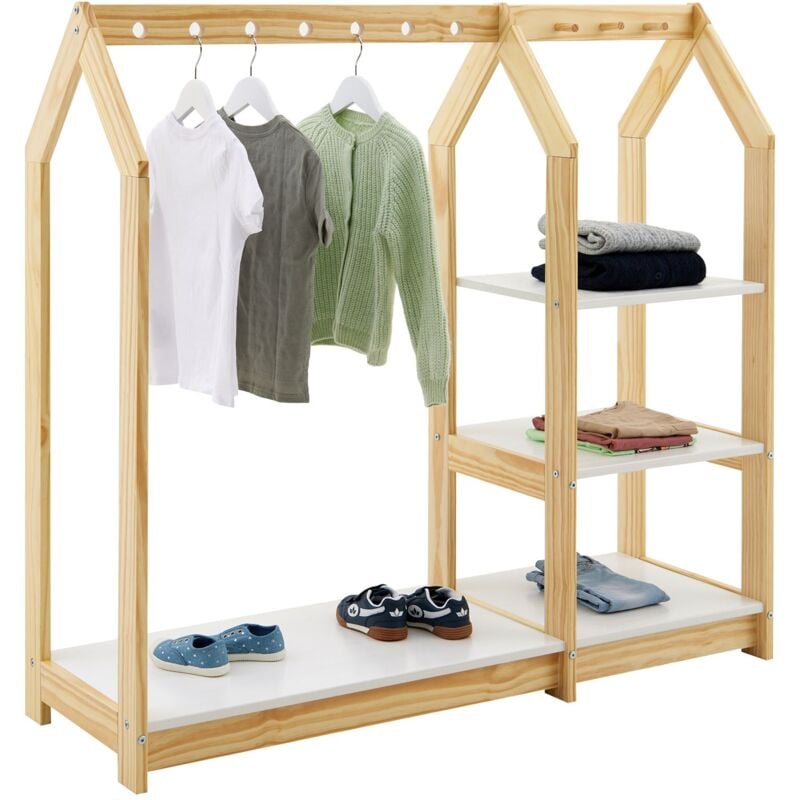 Penderie enfant sally en bois massif - Coloris naturel et blanc