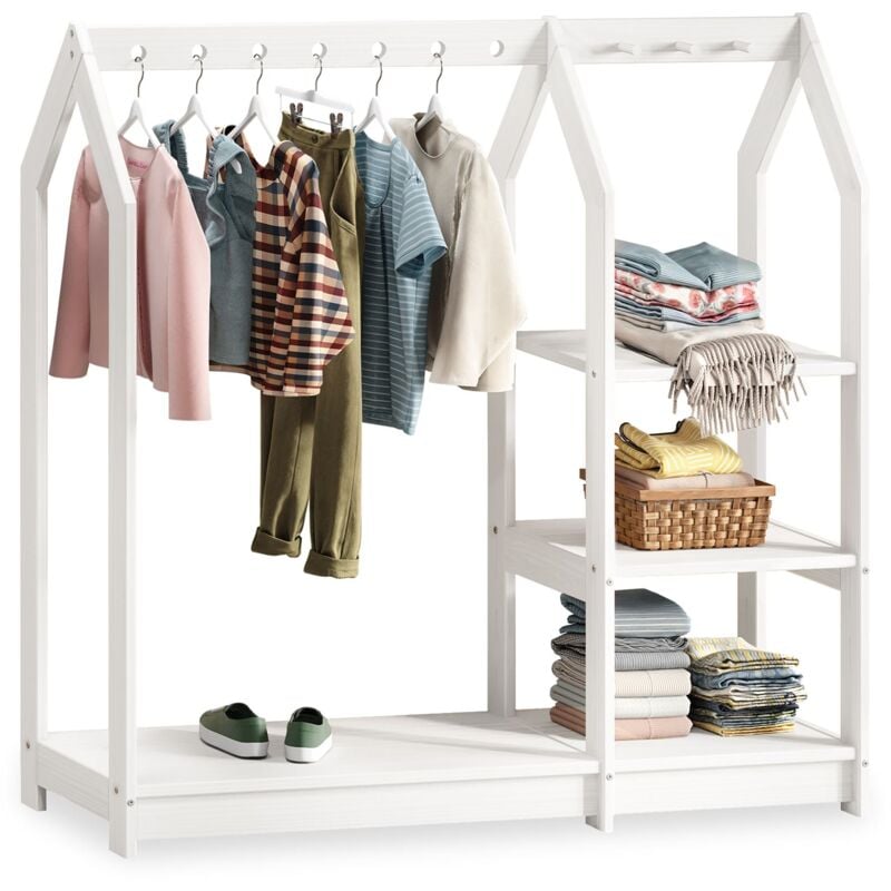 Penderie enfant sally avec étagères en bois massif - Blanc