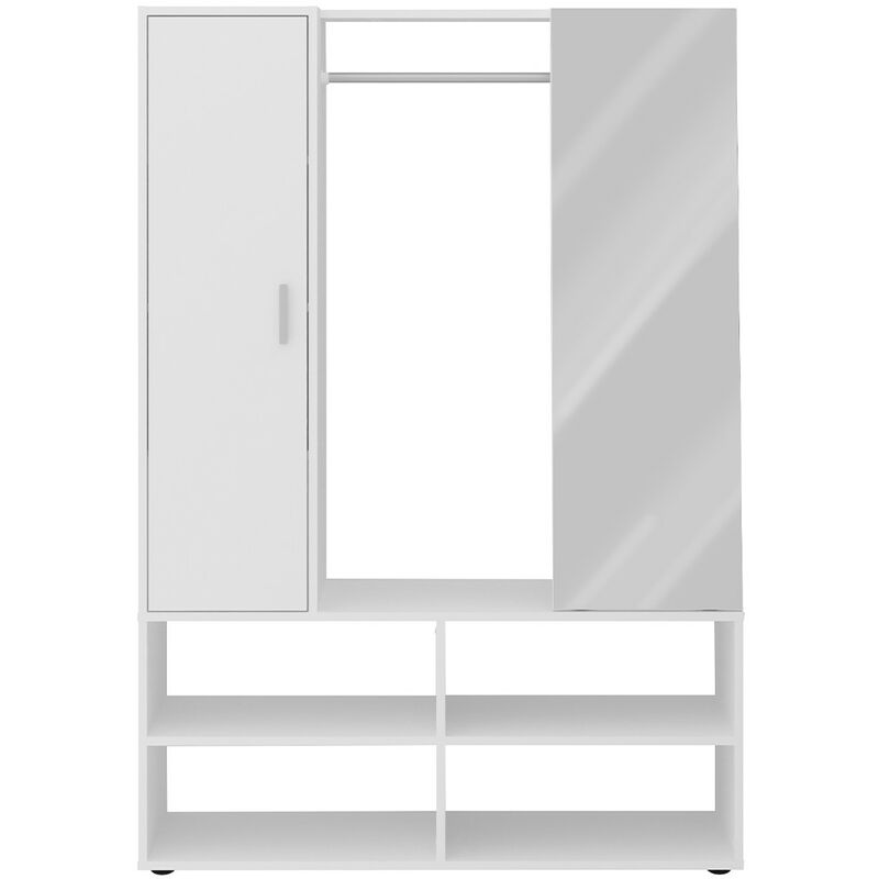 Calicosy - Penderie d'entrée 1 porte 1 miroir Auma - L105 x H151,3 cm - Blanc