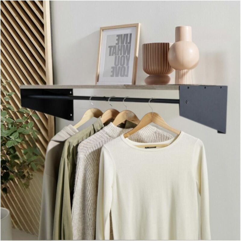Mob-in - Penderie étagère murale bois et métal L90 cm steff