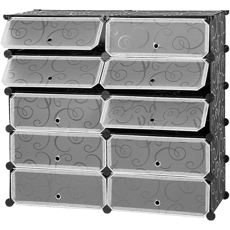 Haloyo - Penderie Etagère à Chaussures Modulable diy Meuble Rangement Modules en Plastique 10 Cubes Noir et Blanc