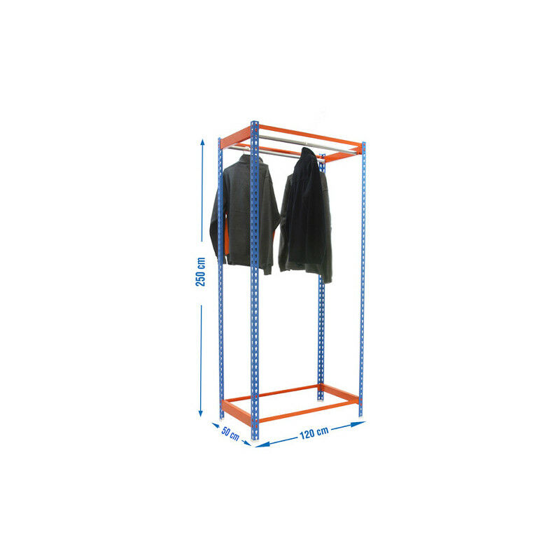Simonrack - Penderie métallique 2 niveaux - 2500 x 1200 x 500 mm - kit simonclothing single - Bleu - Orange - Bleu / Orange - Bleu / Orange