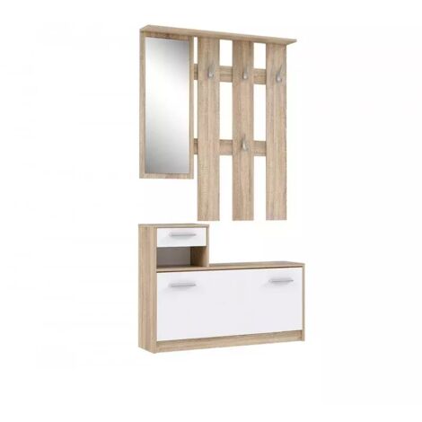 Penderie meuble à chaussures décor bois avec miroir - MARCEL