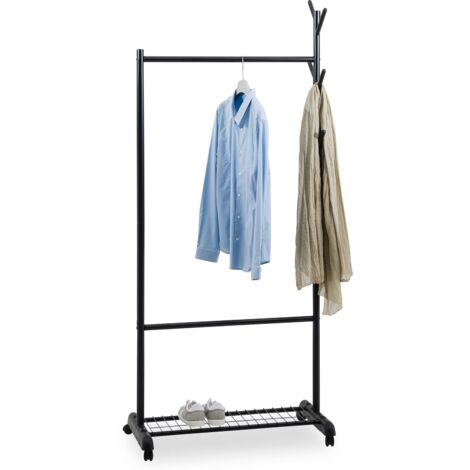 Penderie mobile AURIGO avec portemanteau, en métal laqué noir