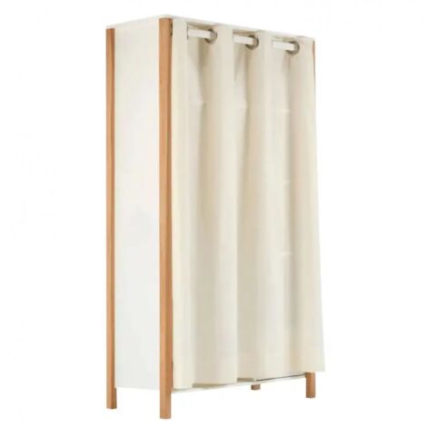 Penderie multi rangement en bois et blanc uni avec rideau - TOM 0322