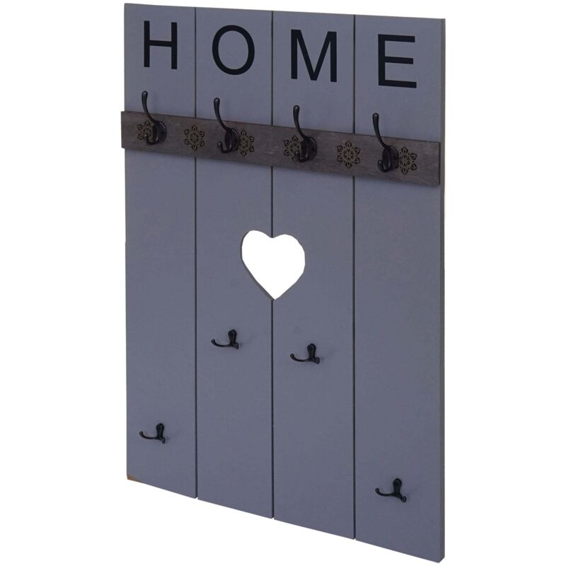 HHG - Portemanteau mural 913 Home, panneau de garde-robe, look shabby vintage, 8 crochets 91x60cm, gris-bleu