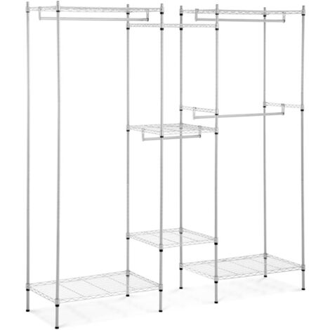Penderie Ouverte Portant À Vêtements Dressing Avec Étagère 189x45x196 cm 210 kg - Bleu, Argent, Orange
