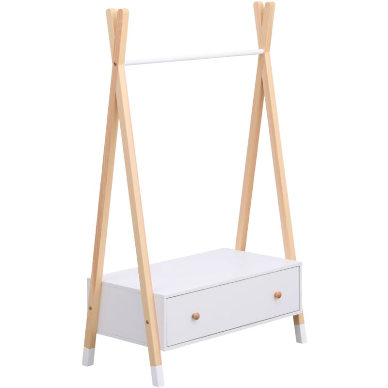 HAPPY GARDEN - Penderie pour enfant bois et blanche avec tiroir LOU