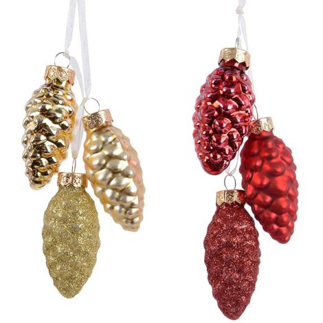 Pendiente de vidrio pino rojo/oro 25x60