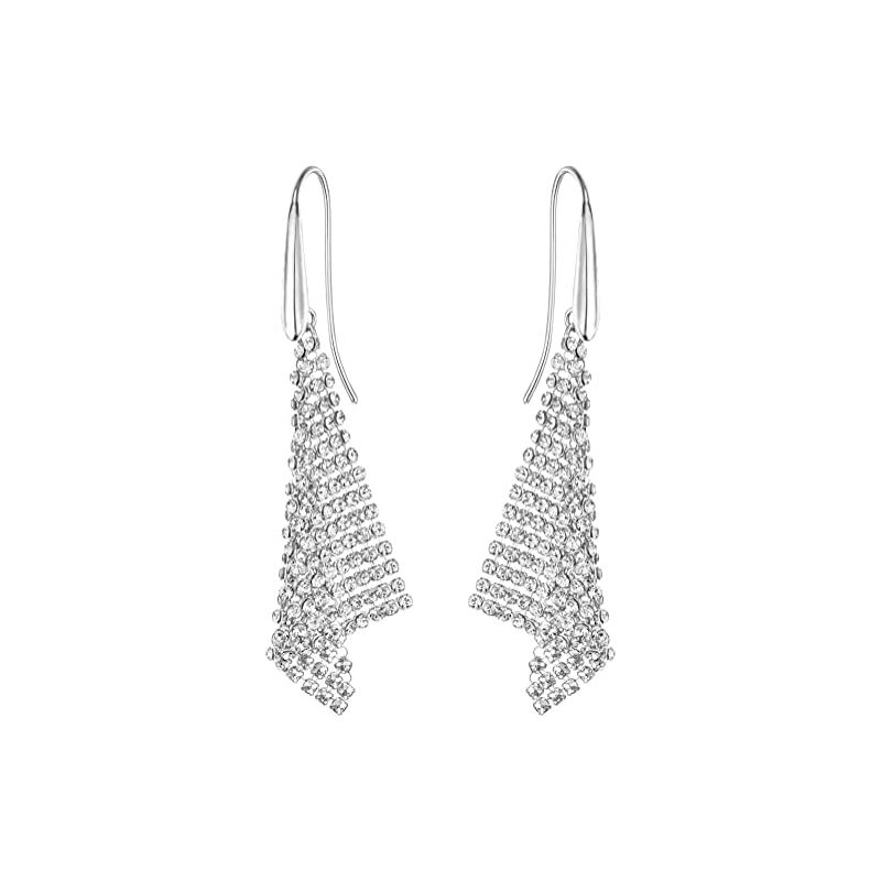 

Pendientes colgantes tipo candelabro para mujer, par de pendientes triangulares de malla de cristal blanco con engaste bañado en rodio