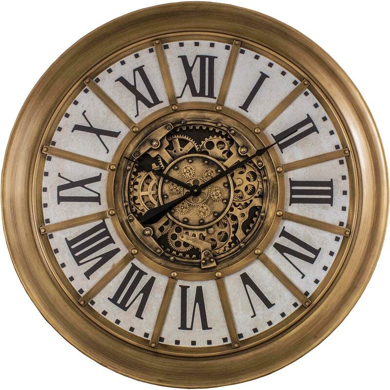 Pendule cartouches crème avec rouages en fer 96cm