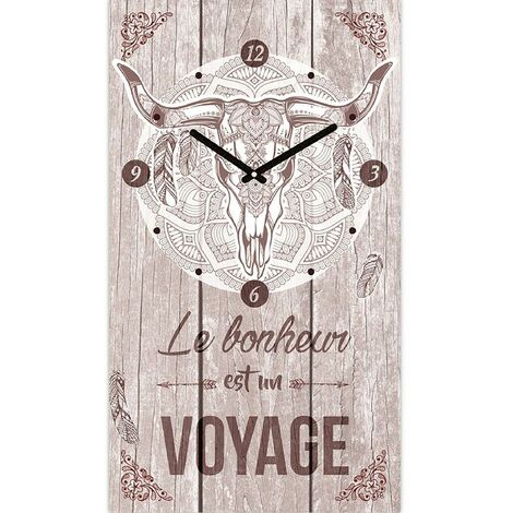 Pendule en bois rectangulaire Boho 50 cm