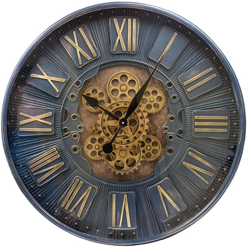 Pendule en fer vitrée avec rouages 70 cm