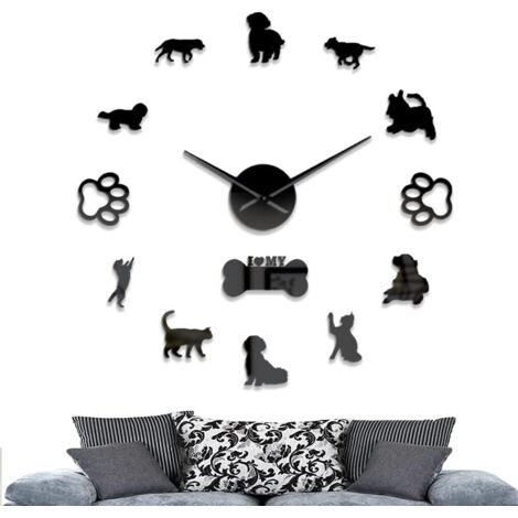 Pendule Moderne Grande, Horloge Murale DIY, Créatif 3D Miroir Autocollant, (Batterie Non Inclus) –Noir
