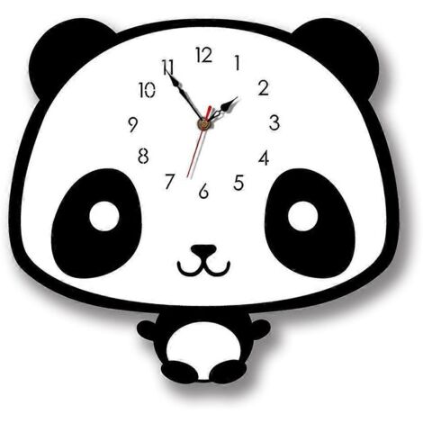 Pendule mural panda cartoon silencieux - Horloge décorative chambre salon bureau, design mignon sans tic-tac.
