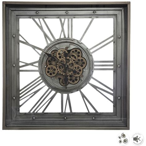 Pendule murale en Métal gris avec mécanisme apparent 80 x 80 cm - Atmosphera
