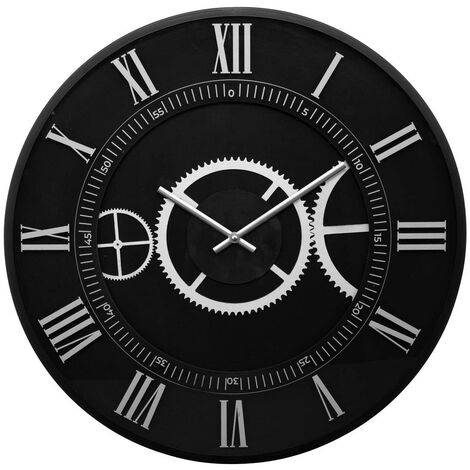 Pendule murale en métal Noir et Argent métallisé D 57 cm - Atmosphera
