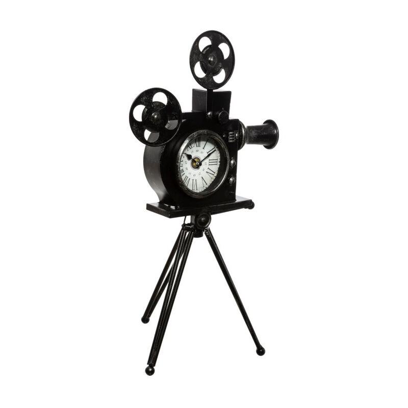 Pendule à Poser Design Métal 'Camera' 53cm Noir