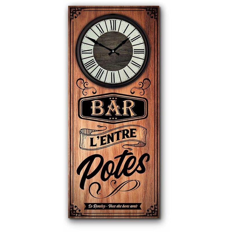 Sud Trading - Pendule rectangulaire Bar l'entre Potes 70 cm