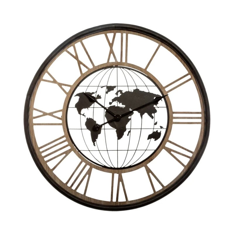 Atmosphera - Pendule Ronde en Métal 'Monde' 67cm Naturel