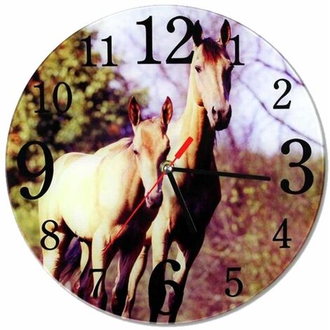 Pendule ronde en verre Chevaux