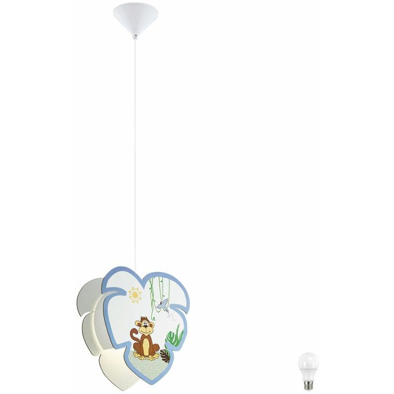 Image of Lampada a pendolo sala giochi ombrellone in legno motivo scimmia lampada a sospensione animale in un set che include lampadine a led