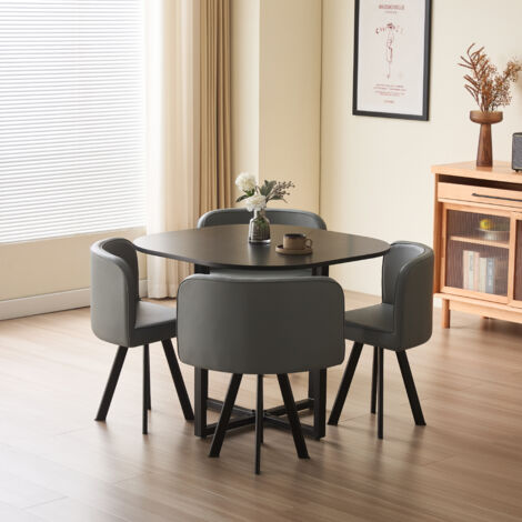 Penelope 90cm Square Table Top BLACK with 4 Grey Chairs