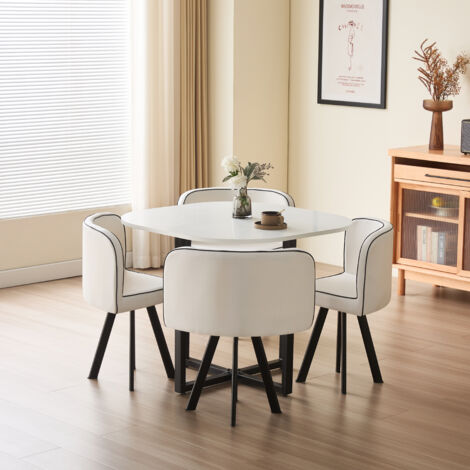 Penelope 90cm Square Table Top WHITE with 4 White Chairs