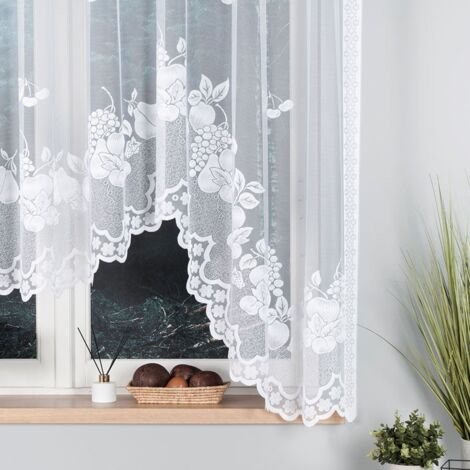 PENELOPE - Rideau jacquard prêt-à-poser avec découpe en bas - 300x160 cm - blanc