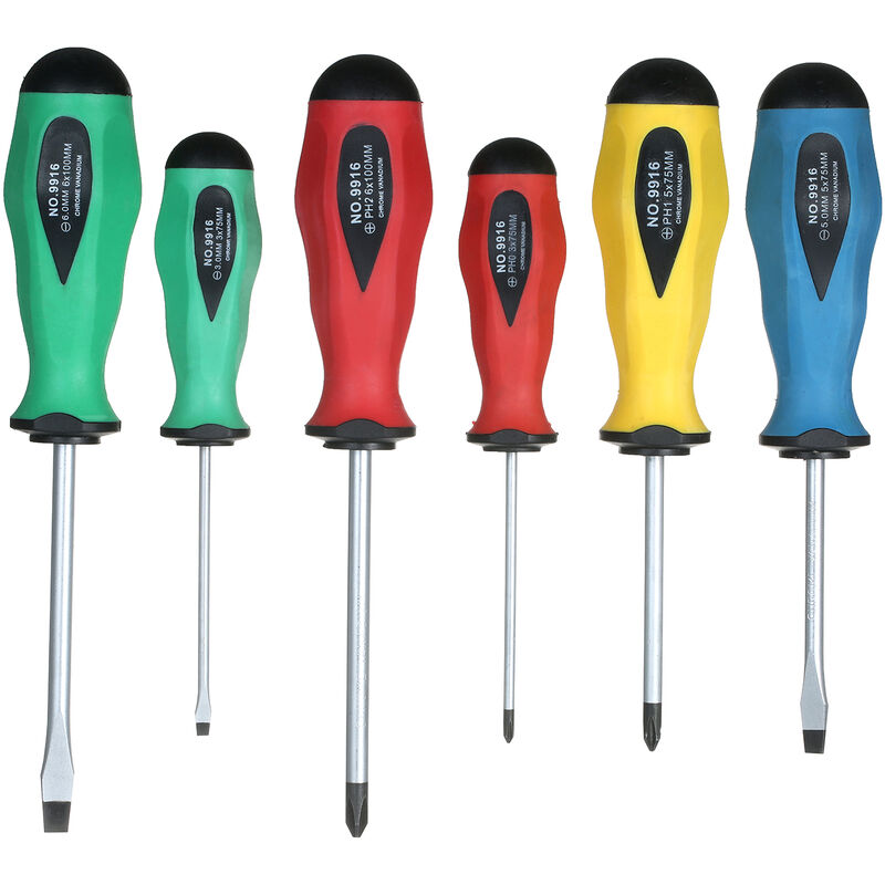 Penggong - cr-v Steel Professional Screwdriver Set 6-Piece Philips and Slotted Screw Driver Kit Home Repair Tools with PH2/1/0 Head and SL6/5/3 Head